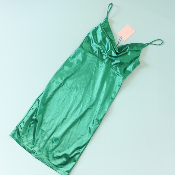 Hello Molly Dresses & Skirts - NEW Hello Molly Kelly Green Satin Midi Slip Cowl Neck Dress Size Large US 8